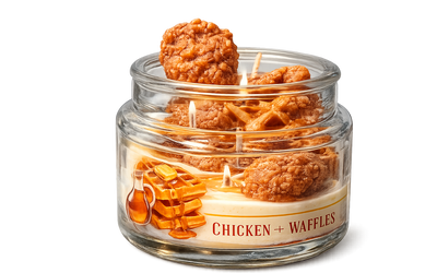 chicken and waffles candle from Sip of Honey. Food candle. Novelty Candles.