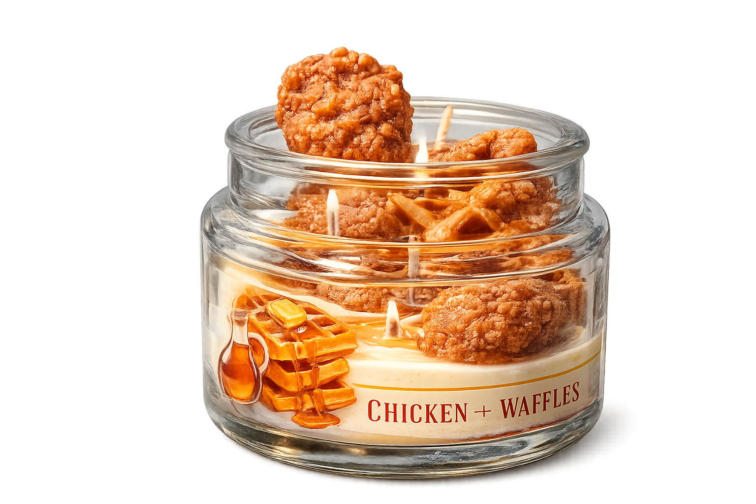 chicken and waffles candle from Sip of Honey. Food candle. Novelty Candles.