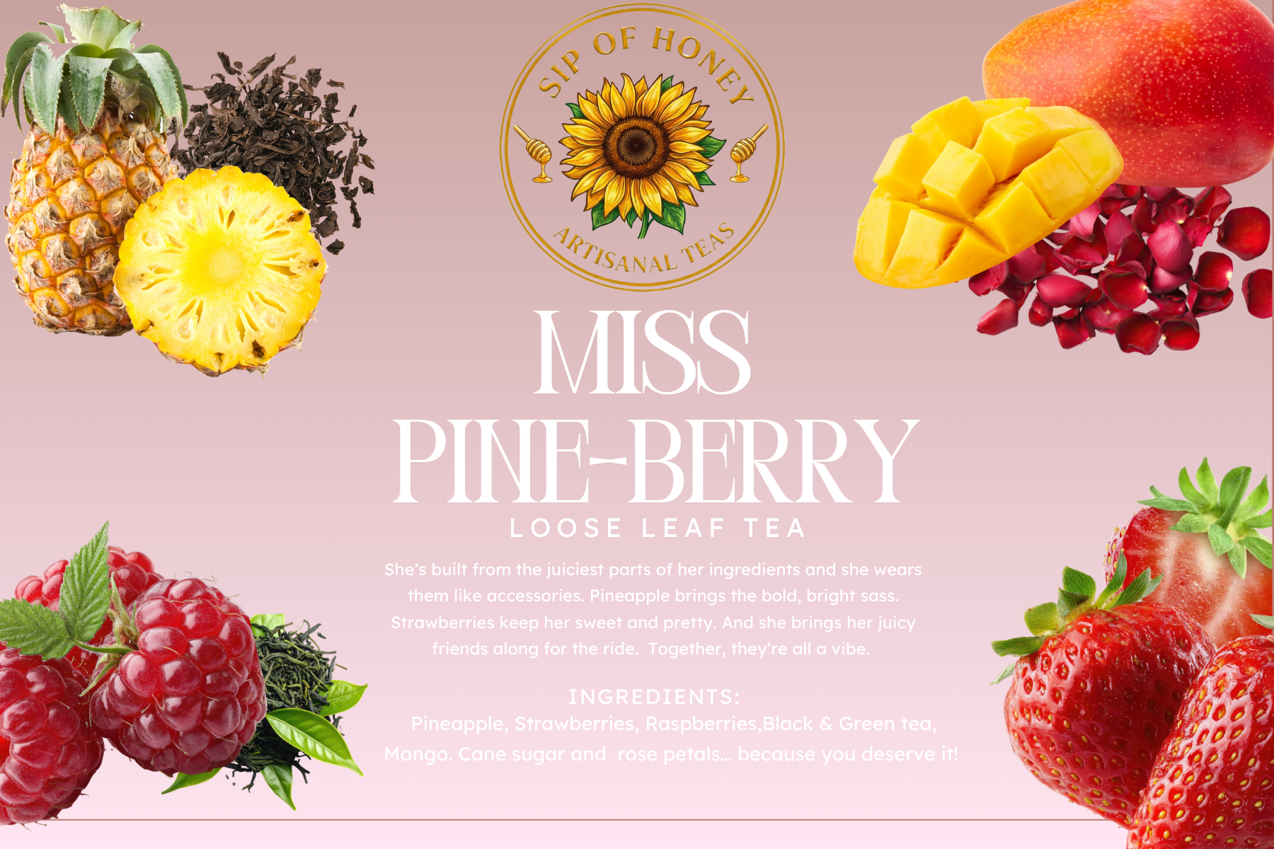 Strawberry pineapple loose leaf tea with fruits 